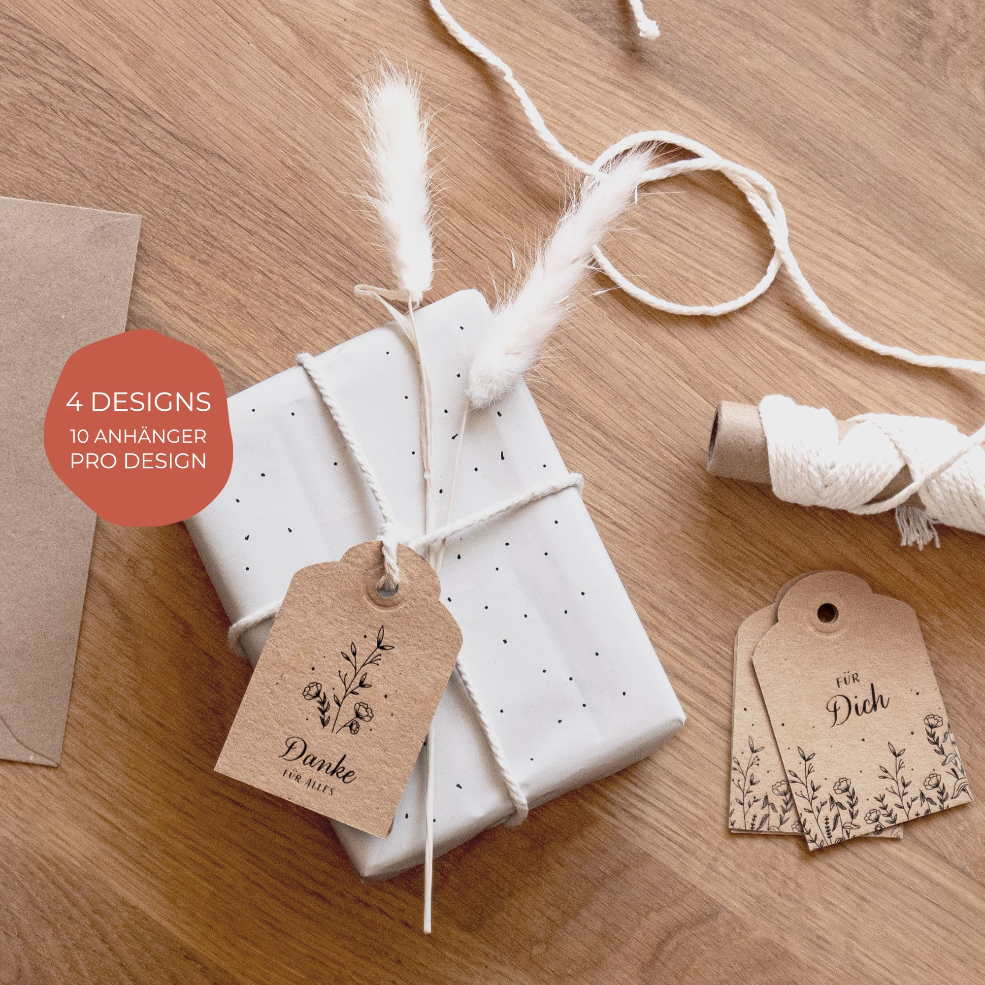 Personalisierte Geschenkanhänger aus Kraftpapier oder Naturpapier! Anhänger  rund als Kreis oder als Blume mit Wellen…