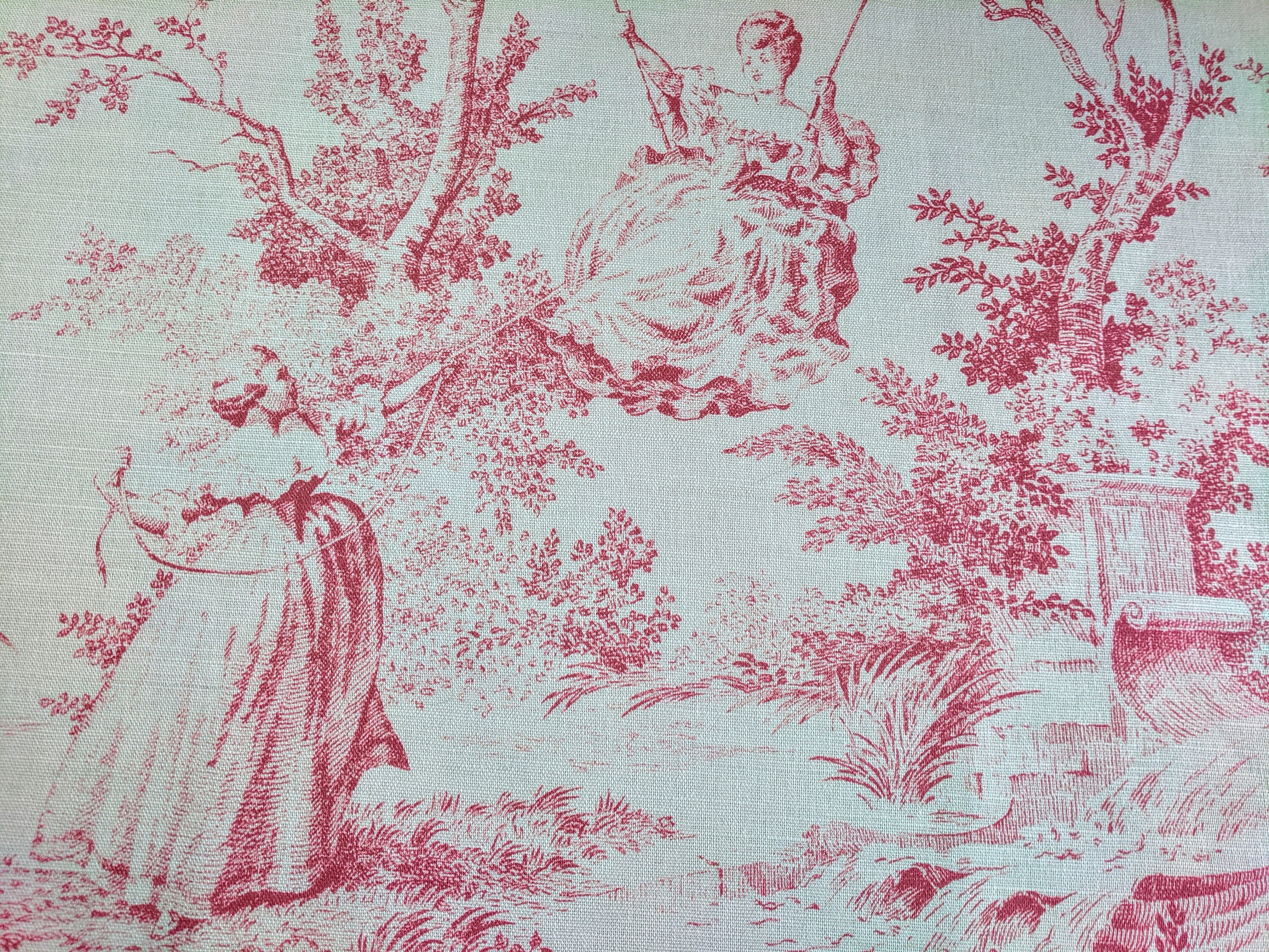 Sarah Hardaker Pompadour Fabric Cherry Linen Toile De Jouy Etsy
