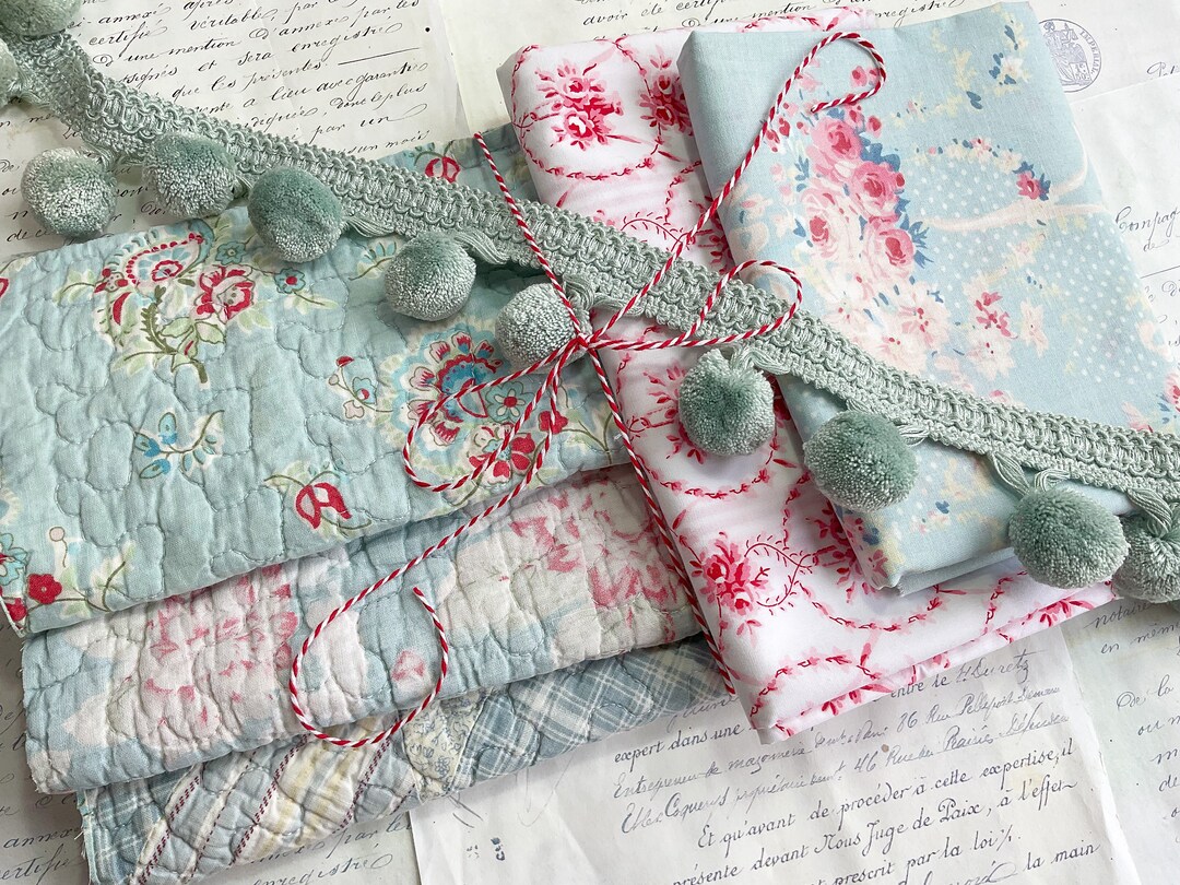 Vintage Quilt Pieces and Fabric Bundle in Blue for Slow Etsy UK