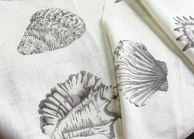 Shell Print Cloth Texture Shell Print Linen Fabric Panel: Cream & Gray Coastal Decor - Etsy