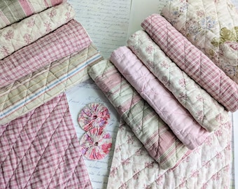 Vintage Quilt Pieces in Shades of Dusky Pink, Fabric Remnants Bundle for Slow Stitching and Journaling
