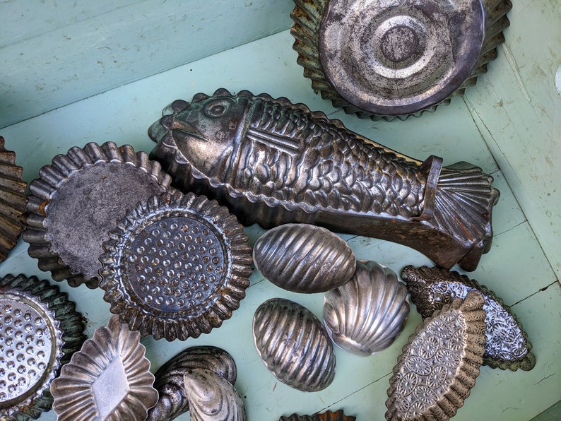 Vintage French Pastry Tins, Patisserie , Baking Metal Tart Tins, Kitchenalia image 5