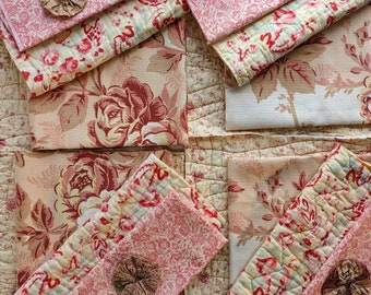 Antique Quilt and Vintage Fabric Bundle, Vintage Quilt ,and Fabric Remnants for Slow Stitching