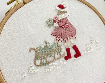 Embroidery Pattern “The Gift “ Christmas Digital Download Design , PDF with Stitch Guide and Instructions. Holidays Gift.