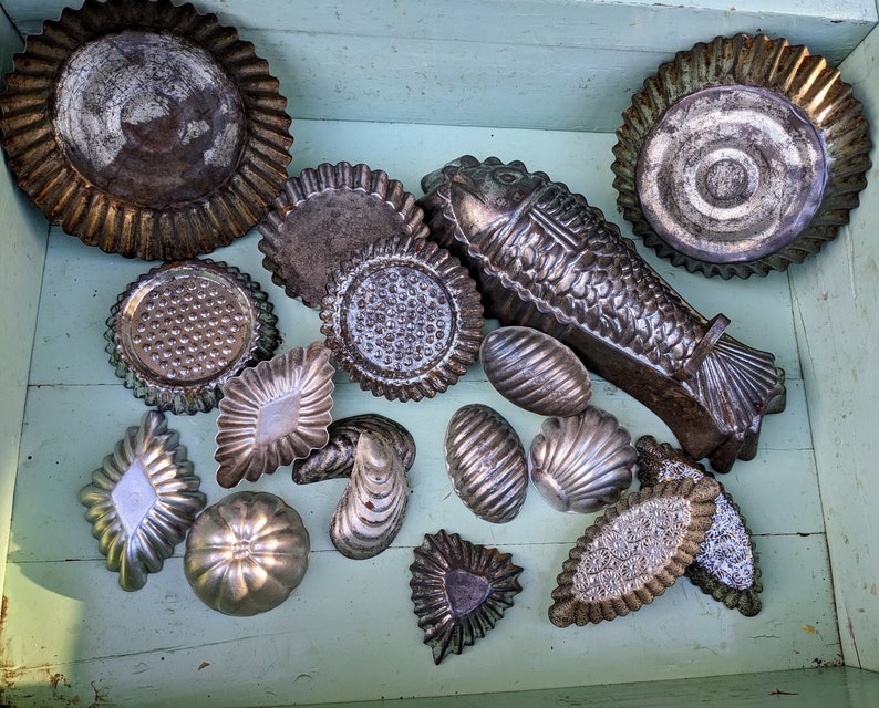 Vintage French Pastry Tins, Patisserie , Baking Metal Tart Tins, Kitchenalia image 1