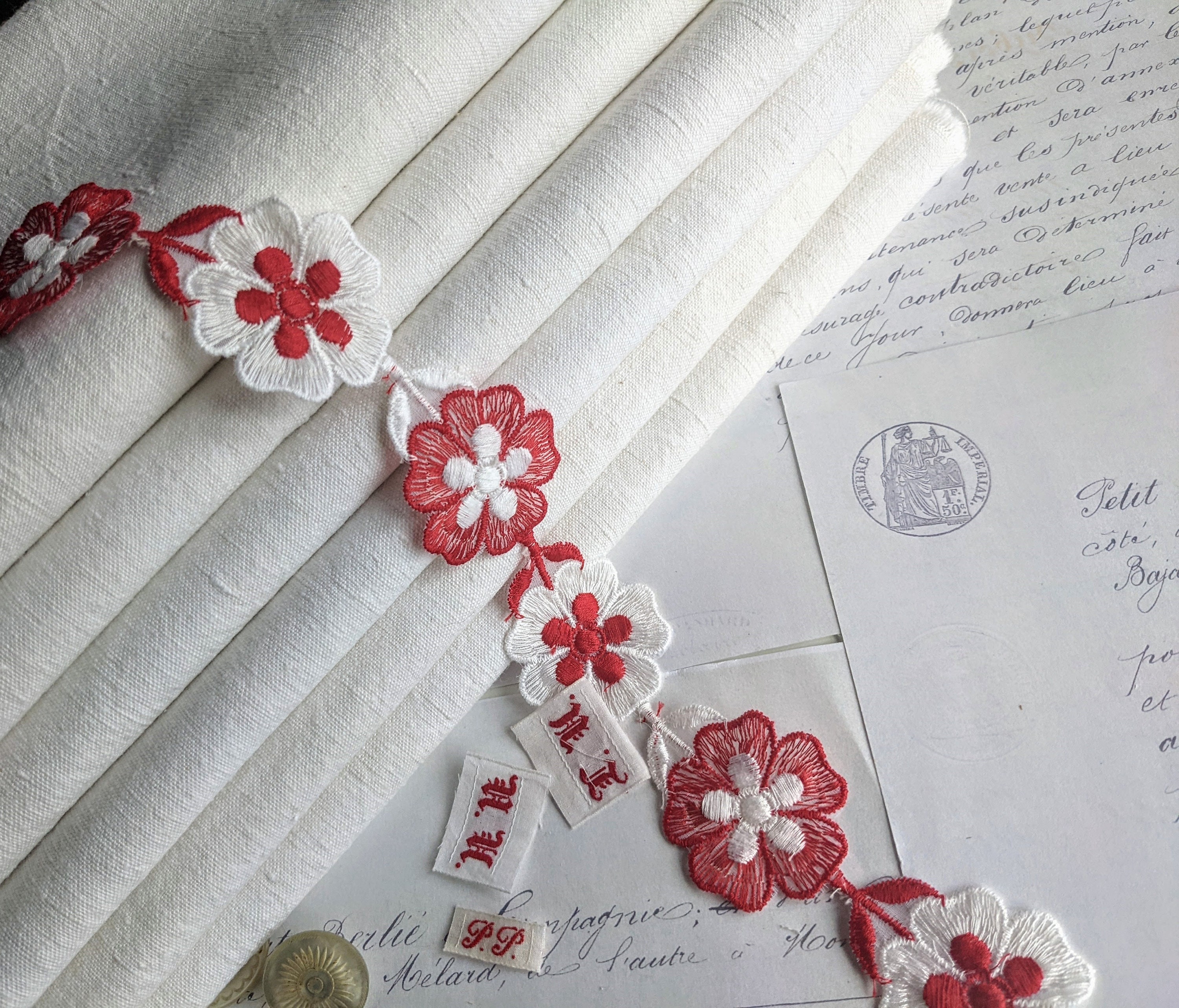 洋書 Antique Linens: From the Kitchen to the Vintage White Linen Napkins with Crocheted Lace Edge - Set