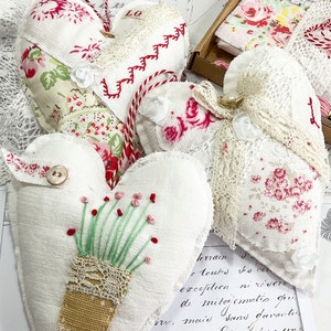 Vintage French Hearts Kit, Make your own Embroidery Sewing Kit. Perfect Mothers Day gift.