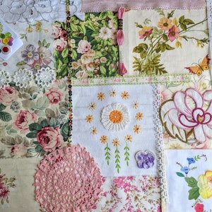 Slow Stitch Kit, Country Garden Vintage Fabric Bundle, for Slow Stitching and Junk Journaling.