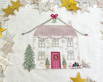 Embroidery Advent Calendar PDF Digital Download, Christmas Cottage Embroidery Pattern and Instructions, 24 Elements to Stitch.