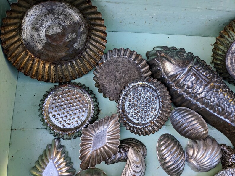 Vintage French Pastry Tins, Patisserie , Baking Metal Tart Tins, Kitchenalia image 4