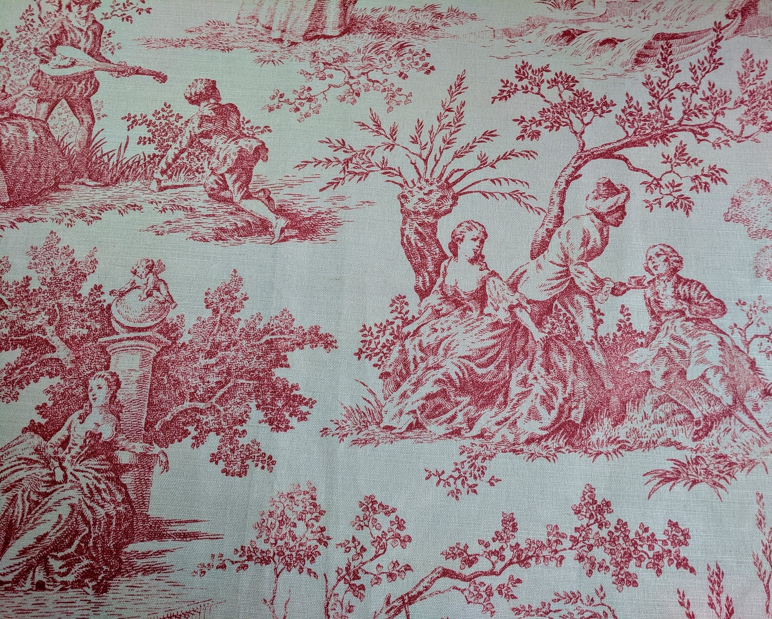 Sarah Hardaker Pompadour Fabric Cherry Linen Toile De Jouy Etsy