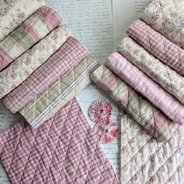 5 Vintage Quilt Pieces: Dusky Pink Fabric Remnants for Slow Stitching