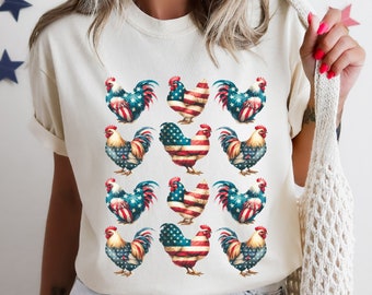 Patriotic Chickens ready to press sublimation transfer, heat press transfer, image transfer, USA, 4th of July, America, Farm, Country