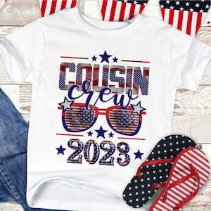 Cousin Crew prêt à appuyer sur le transfert par sublimation, la conception de sublimation, le transfert par presse à chaleur, le transfert du 4 juillet, le transfert d’image, l’impression DTG