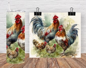 Rooster sublimation transfer | ready to press | Tumbler wrap | Skinny tumbler transfer | Heat press transfer | Hen | chicken | 12 | 20 | 30