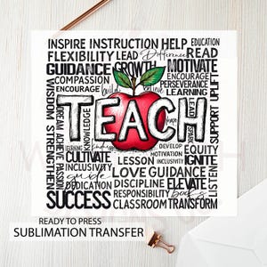 Teacher word cloud ready to press sublimation transfer | Heat press transfer | school | teach | teacher appreciation | teacher gifts