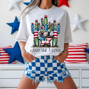 Land que j'aime Transfert par sublimation prêt à presser | Transfert par presse à chaud | Transfert de chemise DIY | patriotique | Amérique | Cactus | Pays