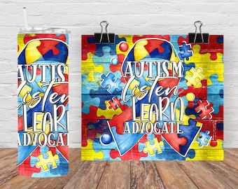 Autism wrap, Sublimation transfer, Ready To Press, Heat press transfer, Skinny Tumbler, image transfer, Full wrap tumbler transfer
