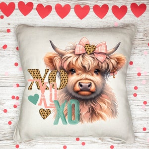 Transfert par sublimation Valentine Highland Cow, Prêt à presser, Design par sublimation, XOXO, Transfert par presse à chaud, Cadeaux de la Saint-Valentin, Vache, Ferme