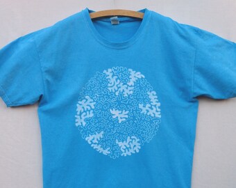Orange Mens Size XL Abstract Geometric Design Hand-Painted Wax Batik T-Shirt