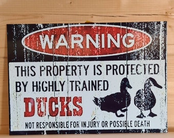 Protected by Ducks Metal Vintage Retro look Sign 290x200mm, Man cave Woman Cave Pond Garage Shed Display Birds Foul Christmas