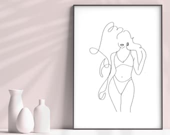 BODY & CURLS  |  Line Drawing, Abstract, Body Positive Art, Print, A5, A4
