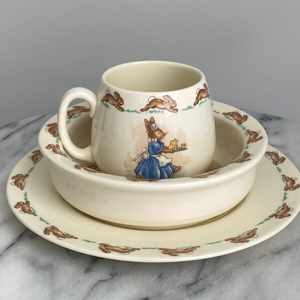Vintage Bunnykins Set by Royal Doulton, baby shower gift, first birthday gift