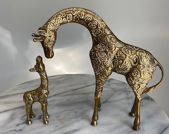 Vintage Brass Giraffes - mama and baby