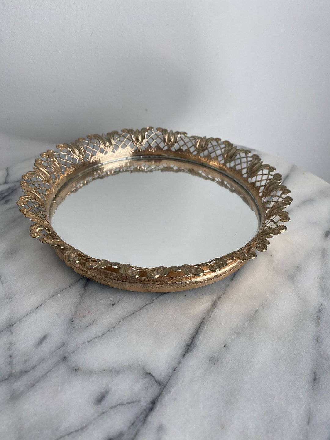 Vintage Brass Mirror Vanity Tray Etsy