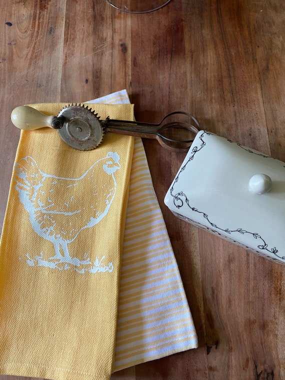 Custom tea towels hand printed. hen Farmhouse style. kitchen Etsy