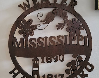 Custom one of a kind Mississippi wood wall hanger personalized door hanger. Mississippi gift