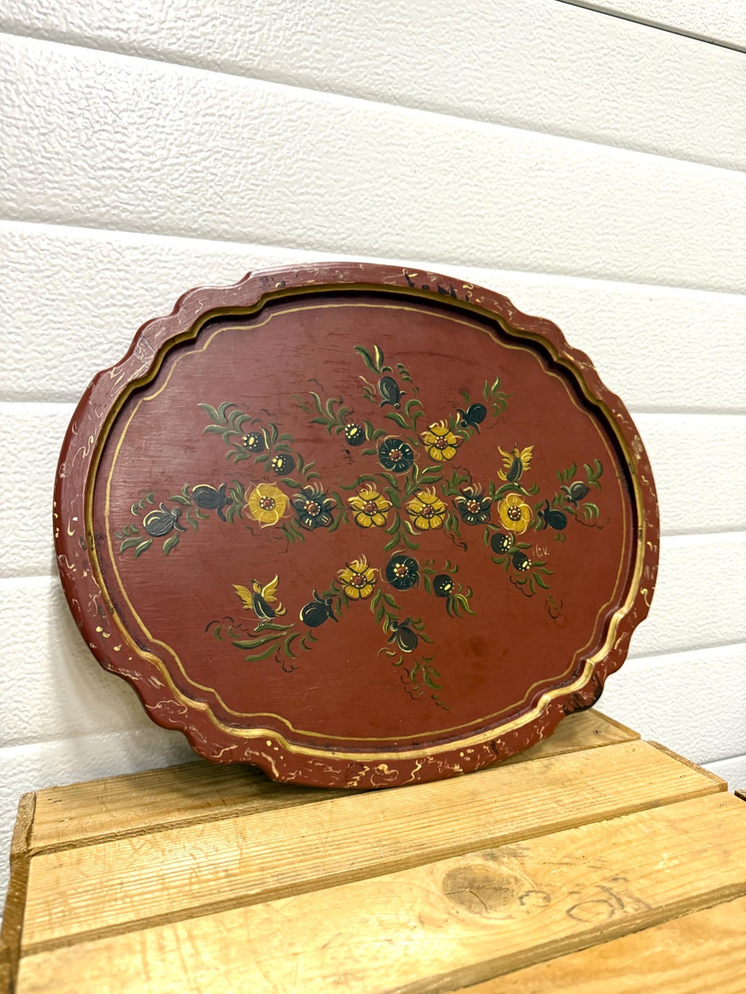 Vintage Hindeloopen Floral Serving Tray, Hand Painted Wood Platter ...