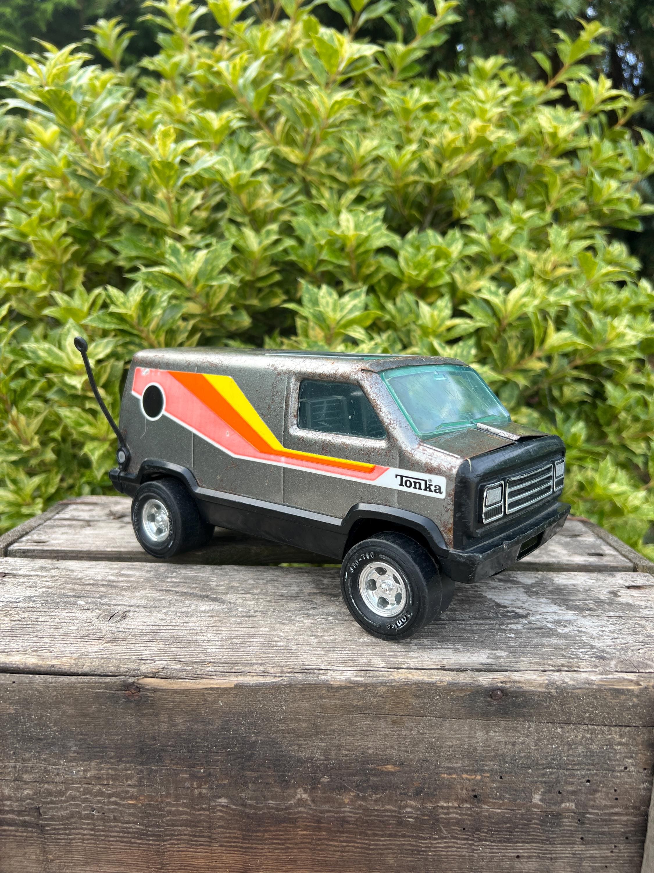 Vintage Tonka Van, Grey and Orange Transport Van, Pressed Metal