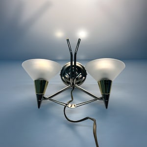 Postmodern Metal Wall Lamp, 1990s Design, Triangle Shaped Wall Light, Glass Shades Scones