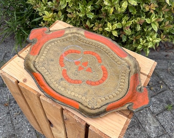 Vintage Italian Florentine Tray, Red and Gold Rococo Vanity Decor