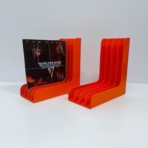 1 of 2 Bright Orange LP Holder, Vintage Vinyl Record Holder Rack, Space Age Design, Mid Century Music Storage