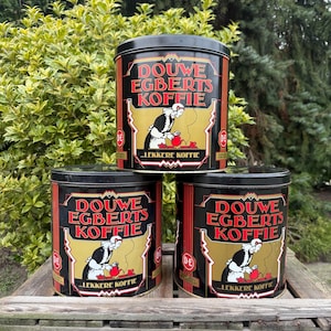 Vintage Douwe Egberts Coffee Can, Dutch Storage Tin, Retro Kitchen Decor, Collectible Advertising Box, Unique Gift for Coffee Lover