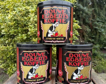 Vintage Douwe Egberts Coffee Can, Dutch Storage Tin, Retro Kitchen Decor, Collectible Advertising Box, Unique Gift for Coffee Lover