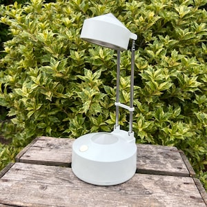 1980s Postmodern Table Lamp, White and Grey Brilliant Leuchten Design, Space Age Desk Light, Unique Vintage Home Office Decor