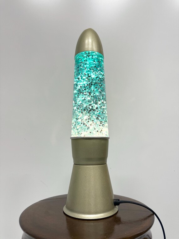 Vintage Lava Glitter Lamp Blue, Glass Rocket Lamp, Made in Taiwan