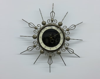 Mid Century Sunburst Clock, Vintage Orfac Wall Clock, Starburst Time Piece, Quartz Converted, MCM Interior Wall Art