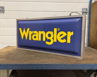 Wrangler Jeans Double Sided Ceiling Light Sign, Vintage Denim