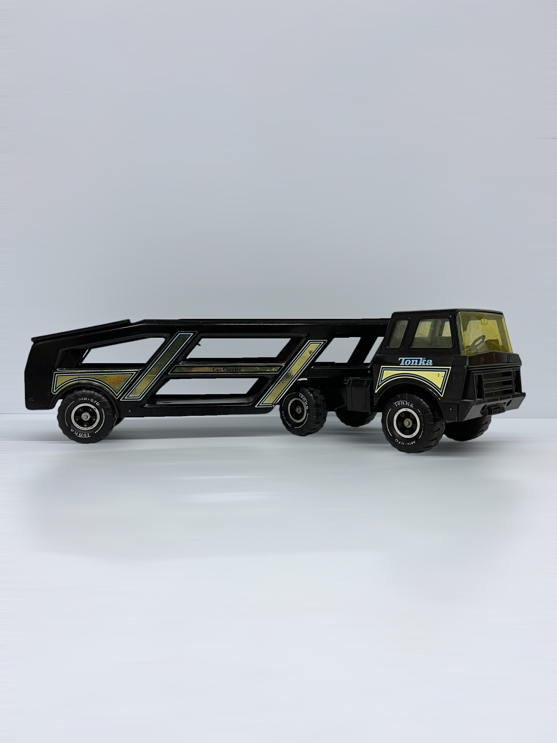 Vintage Tonka Car Carrier, Black Truck and Trailer, Gold Stripes Stickers, 1980s Retro Toys, Pressed Metal Toy Truck - Etsy Vintage Tonka Car Carrier, Black Truck and Trailer, Gold Stripes Stickers, 1980s Retro Toys, Pressed Metal Toy Truck - Etsy