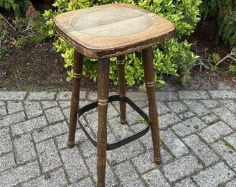 Vintage Bar Stool, Farmhouse Style Kitchen Bar Seat, Wood & Metal Design, Homebar Man Cave Interior, Mid Century Furniture