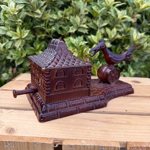 Rare Antique Mechanical Smoking Bird, Cigarette Dispenser Box, Mid Century Novelty, Tabletop Accessory, Vintage Tobacco Curio, Gift Idea