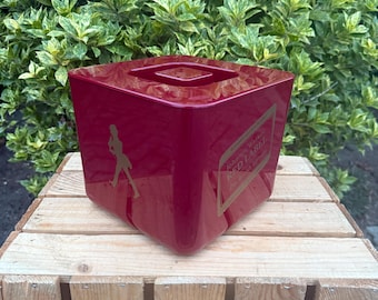 Vintage Johnnie Walker Red Label Ice Bucket, 1970s Barware, Scottish Whisky Cooler, Red Plastic Drink Bucket, Collectible Advertising Decor