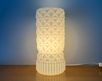 Vintage 90’s Ikea White Glass Table Lamp, Round Detailed Glass Lamp, Scandinavian Swedish Design, Fancy Cute Home Office Desk Lamp