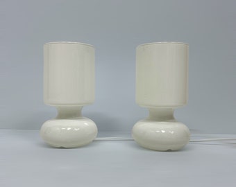 1 Vintage Ikea Table Lamp, Glass Design Typ Lykta, White Colored, Japandi Interior Style, Bedroom Nightstand Lamp