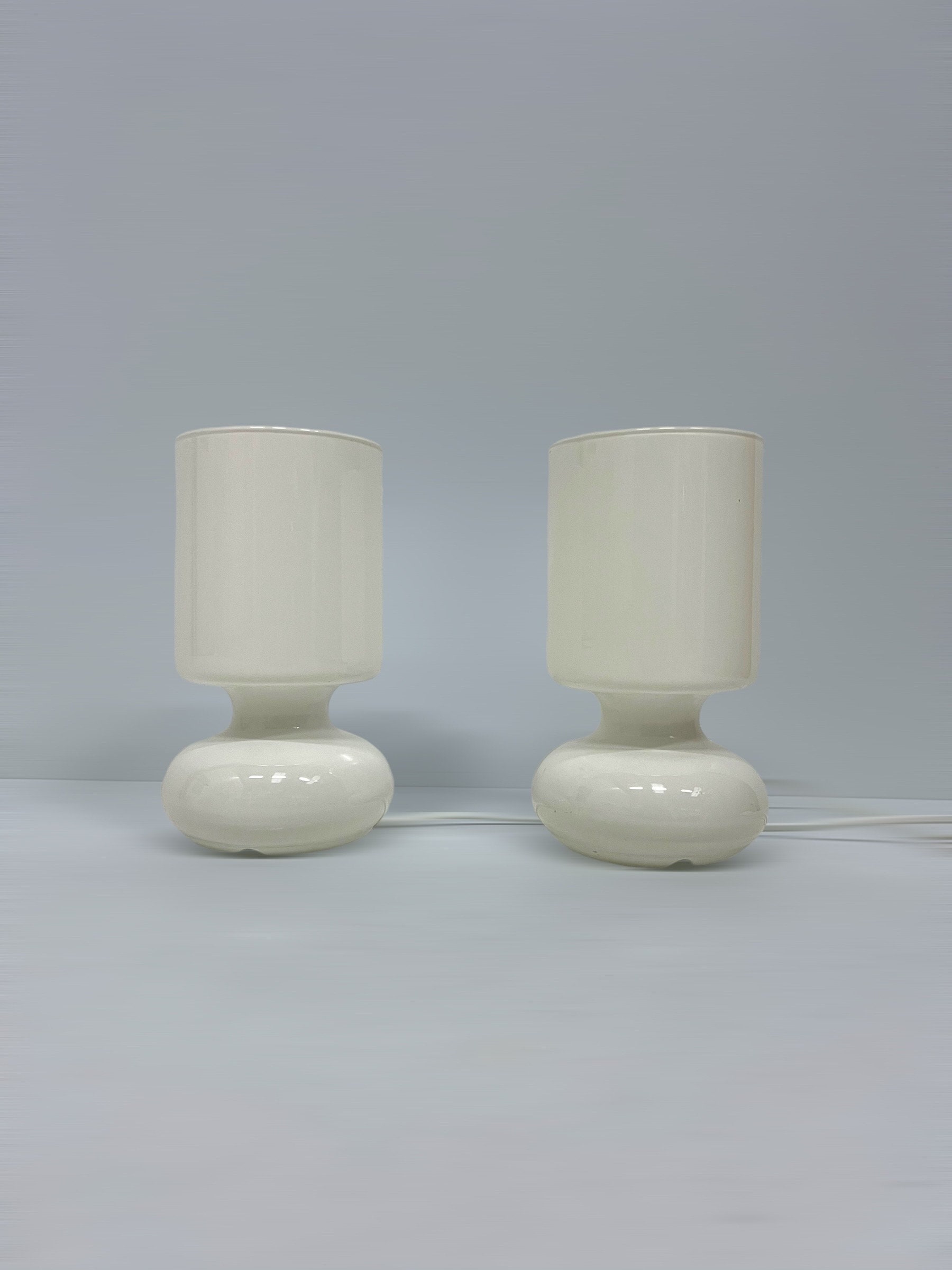 1 Vintage Ikea Table Lamp, Glass Design Typ Lykta, White Colored, Japandi Interior Style, Bedroom Nightstand Lamp