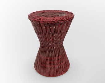 Unique Red Stool, Vintage Woven Plastics, Metal Frame Design, Plant Table Flower Vase, Retro Interior Gift